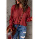 Shi Ying Red Patchwork Long Sleeve Top for Women Amazon Cross border Casual Versatile Underlay T-shirt