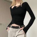 Autumn and Winter New Women's Fashion Street Shoot Personality Hollow Asymmetric T-shirt 