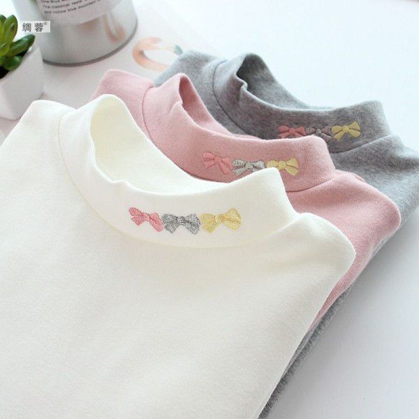 Children's cotton bottom shirt, girl's half-high neck T-shirt, medium and large children's versatility, autumn clothes, thick autumn and winter style 