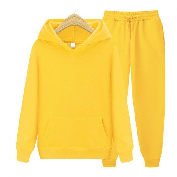 Men's sports hooded solid color pullover sweater set two-piece hoodie and sweatshirt and sweatpants 