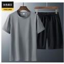 Summer men's t-shirt, oversized, short-sleeved suit, fat man, casual sports suit, loose, solid color T-shirt 