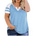 New Women's Plus Size Top Summer V-neck Raglan Sleeve T-shirt Pocket Style