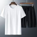 Summer men's t-shirt, oversized, short-sleeved suit, fat man, casual sports suit, loose, solid color T-shirt 