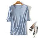 New autumn mercerized cotton medium sleeve round neck t-shirt for women's pure cotton white quarter sleeve thin bottom T-shirt 