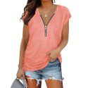 European and American women's new chest zipper pleated casual short sleeved T-shirt women's top