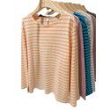 Cotton loose striped bottom shirt for women with spring and autumn Korean design sense long-sleeved T-shirt round neck versatile top 