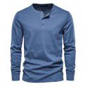 Autumn New Men's Casual Henry Round Neck Long Sleeve T-shirt Men's Slim Fit Sports Bottom Shirt Top 