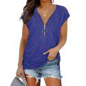 European and American women's new chest zipper pleated casual short sleeved T-shirt women's top