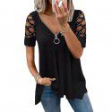 Fashion V-neck Solid Cut Out Short Sleeve Hot Diamond Casual Top 