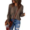 Shi Ying Red Patchwork Long Sleeve Top for Women Amazon Cross border Casual Versatile Underlay T-shirt