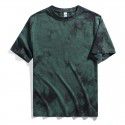 Men's tie dyed t-shirt, shoulder length, pure cotton, loose sleeved, European and American men's heavy duty t-shirt, round neck, trendy brand top