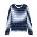 Long sleeved T-shirt Women's pure cotton striped T-shirt Indian cotton T-shirt Tianzhu woven round neck T-shirt