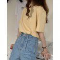 Spring New Korean Simple Versatile Basic Round Neck Pullover Short Sleeve Top 