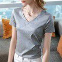 Ice feeling mercerized cotton short-sleeved t-shirt women's new style women's temperament v-neck pure cotton t-shirt pure color high-grade top 