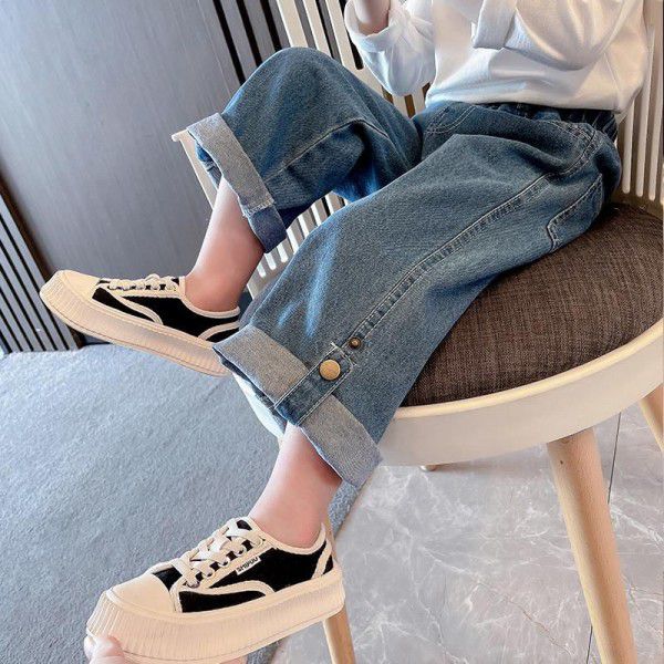 Girls' Jeans Spring and Autumn New Korean Women's Autumn Children's Autumn Fashion Autumn Fashion Wide Leg Pants 