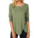 Spring/Summer Hot Style Irregular Button Hem Long Sleeve Crew Neck T-shirt 