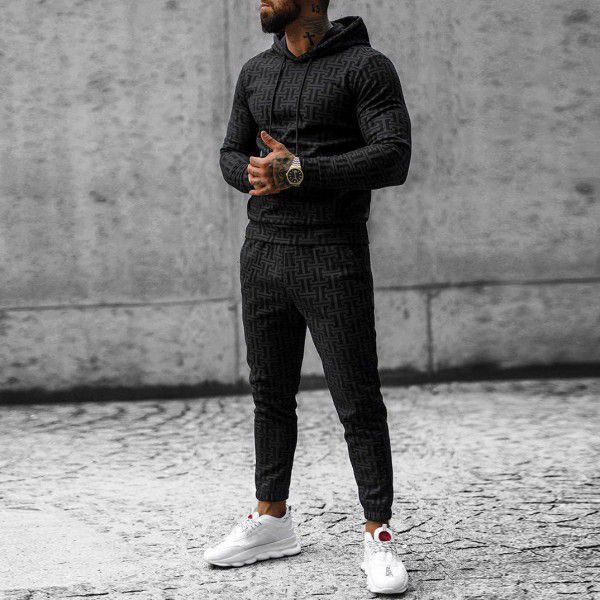 New Men's Casual Sports Set Digital Printing Sweater Hooded Pants Two Piece Set for Men 