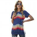 Shi Ying Short Sleeve T-shirt for Women Summer New Stripe Pattern Cross border Women's Loose Round Neck Top for Women