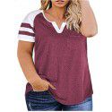 New Women's Plus Size Top Summer V-neck Raglan Sleeve T-shirt Pocket Style