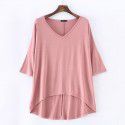 Spring and summer new Modal bat sleeve medium sleeve t-shirt women's casual Korean V-neck solid color large half sleeve bottom shirt 