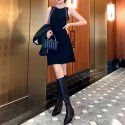 Hepburn Little Black Dress French Elegant Cloud Ladder Cotton Slim Fit Sleeveless Elastic Tank Top Dress 