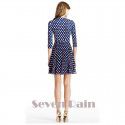 Blue dress French summer new floral European style casual sweet patchwork wrap dress V-neck trend