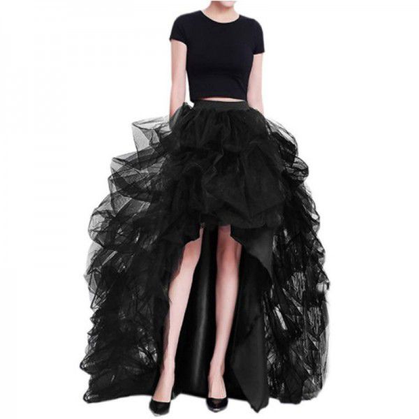 Early spring high waisted elastic belt casual mesh puffy women's skirt