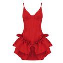 Female suspender V-neck ruffled edge European and American sexy leaky back party mini wrap buttocks dress