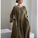 Loose oversized dress for women, Japanese Korean version cotton linen style round neck pullover, solid color over knee length skirt, large swing skirt