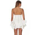 Female suspender V-neck ruffled edge European and American sexy leaky back party mini wrap buttocks dress