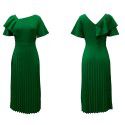 European and American women's new summer style with a slim waist and ruffled edge, short sleeved pleated foreign trade dress