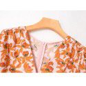 Fragmented Flower Dress Women's New Summer Slim Fit V-neck Honey Melon Orange Flower Print Dress