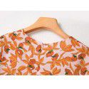 Fragmented Flower Dress Women's New Summer Slim Fit V-neck Honey Melon Orange Flower Print Dress