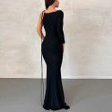 Goddess Style One Shoulder Slim Fit Fishtail Dress Open Back Sexy Dress Irregular Long Dress