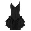 Female suspender V-neck ruffled edge European and American sexy leaky back party mini wrap buttocks dress