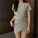 New Short Sleeve Temperament Girlfriend Dress Women's Summer Sexy Strap Drawstring Slim Wrap Hip Skirt