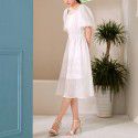 French Short Sleeve Dress Summer New Square Neck Lantern Sleeves Elegant High Waist A-line Dress