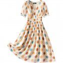 Chiffon dress, new summer women's dress with a slim waistband and polka dots