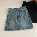 Elastic and minimalist denim skirt for women in early spring, new high waisted and slim A-line short skirt