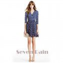 Blue dress French summer new floral European style casual sweet patchwork wrap dress V-neck trend