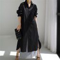 Cotton linen shirt skirt loose irregular bottom shirt sunscreen cardigan long knee length dress trendy dress cotton