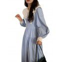 Japanese New Sweet Contrast Color Dress for Female Students Autumn Edition Korean Super Immortal Gentle Style Slim Knee Length Dress