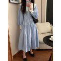 Japanese New Sweet Contrast Color Dress for Female Students Autumn Edition Korean Super Immortal Gentle Style Slim Knee Length Dress