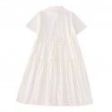 Japanese gentle temperament lapel organ pleated white loose mid length shirt skirt dress