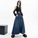 Denim Skirt Women's New Autumn Mid length Korean High Waist Retro Casual Tassel A-line Trendy Long Dress