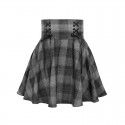 Dark Black Autumn Dress New Girls' Feeling Dark Grey Plaid High Waist Lace up Big Swing Half Skirt Short Skirt Trendy Girl