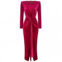 European and American women's fashion round neckline pleated Zou velvet long dress with tight fitting slit dress long style