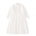 Japanese gentle temperament lapel organ pleated white loose mid length shirt skirt dress