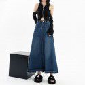 Denim Skirt Women's New Autumn Mid length Korean High Waist Retro Casual Tassel A-line Trendy Long Dress