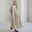 Loose oversized dress for women, Japanese Korean version cotton linen style round neck pullover, solid color over knee length skirt, large swing skirt